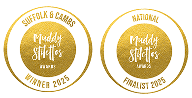 Muddy Stilettos Suffolk & Cambs Winner 2025 and National Finalist 2025 logos